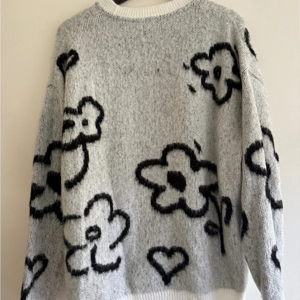 ASOS Black and Gray Floral Crewneck Sweater - Picture 3 of 3
